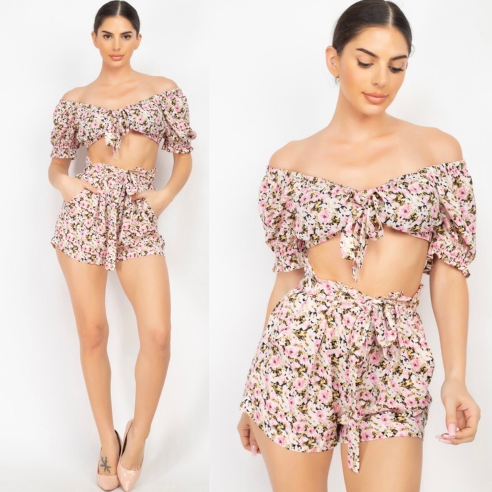 Floral print crop top and short